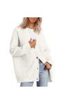 Cardigan tricoté surdimensionné à boutons pour femme - Léger - Col en V - Couleur unie - Manteaux côtelés pour femme - Pull c