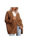 Cardigan tricoté surdimensionné à boutons pour femme - Léger - Col en V - Couleur unie - Manteaux côtelés pour femme - Pull c