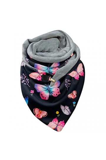 WWricotta Femmes chaud écharpe mode impression chaud coupe-vent double couche boucle hiver turban wrap écharpe Protection Tab