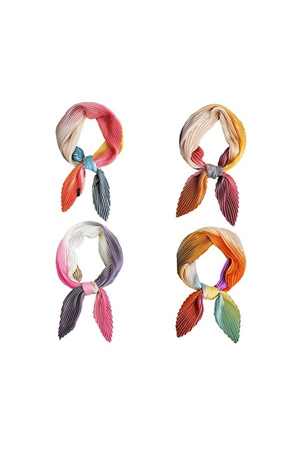 Lot de 4 écharpes carrées plissées en satin pour femme - - Taille unique