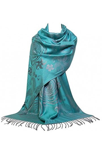 GFM Écharpe châle style pashmina à motif floral FRL3 , 3032-hltlbh - Bleu sarcelle clair, L