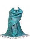 GFM Écharpe châle style pashmina à motif floral FRL3 , 3032-hltlbh - Bleu sarcelle clair, L