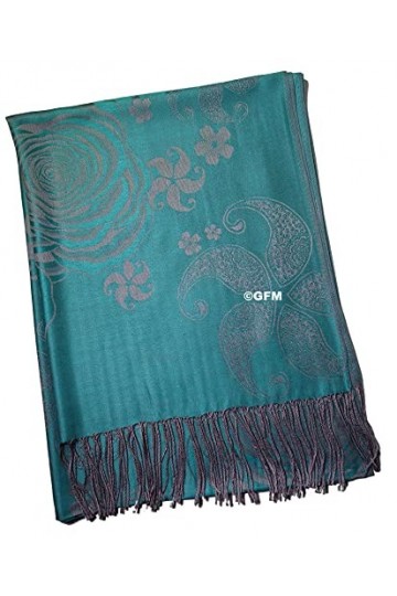GFM Écharpe châle style pashmina à motif floral FRL3 , 3032-hltlbh - Bleu sarcelle clair, L
