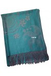 GFM Écharpe châle style pashmina à motif floral FRL3 , 3032-hltlbh - Bleu sarcelle clair, L