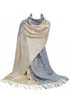 GFM® Écharpe Pashmina Motif Floral Feuilles 8168-S105-rs-tlfsh-roses, bleu sarcelle.