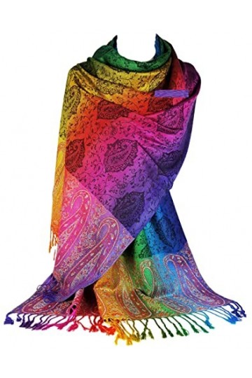GFM® Écharpe de style pashmina arc-en-ciel soyeuse au toucher cachemire ou floral Pais-39-KL 