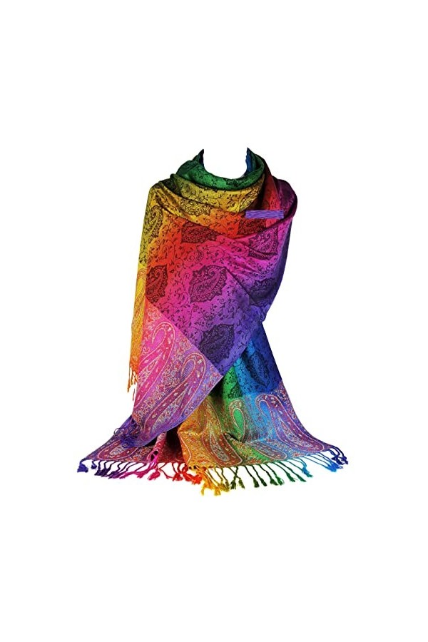 GFM® Écharpe de style pashmina arc-en-ciel soyeuse au toucher cachemire ou floral Pais-39-KL 