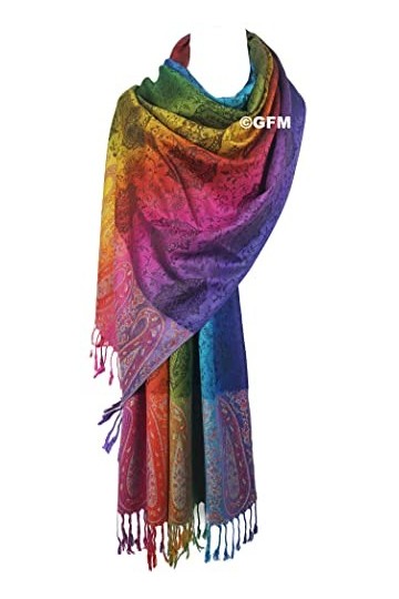 GFM® Écharpe de style pashmina arc-en-ciel soyeuse au toucher cachemire ou floral Pais-39-KL 
