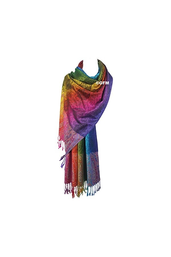 GFM® Écharpe de style pashmina arc-en-ciel soyeuse au toucher cachemire ou floral Pais-39-KL 