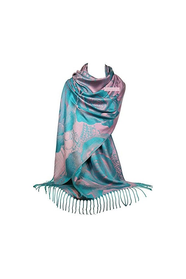GFM® femme écharpe style pashmina - S11-Rose Clair Turquoise - PASH-AH155-HLGLBTX 