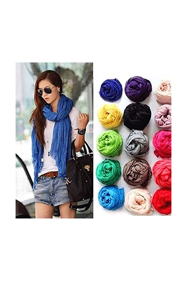 KIRALOVE Echarpe femme - largeur 175 x 45 cm - couleur unie - pashmina pour femme - couleur rouge - coton acétate fille - idé