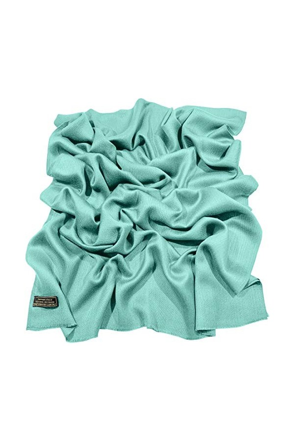 CJ Apparel Châle népalais à franges Couleur unie, cyan, taille unique