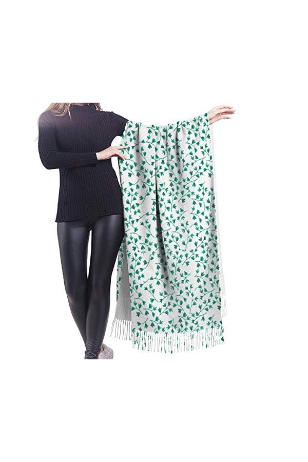 Green Leaf Écharpe tendance super douce en cachemire pashmina pour femmes et filles, Comme indiqué sur la photo, taille uniqu