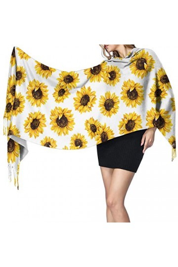 Écharpe dhiver à motif tournesol pour femme - Toucher cachemire - Pashmina - Couverture douce et chaude - Longue écharpe pou