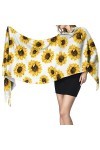 Écharpe dhiver à motif tournesol pour femme - Toucher cachemire - Pashmina - Couverture douce et chaude - Longue écharpe pou