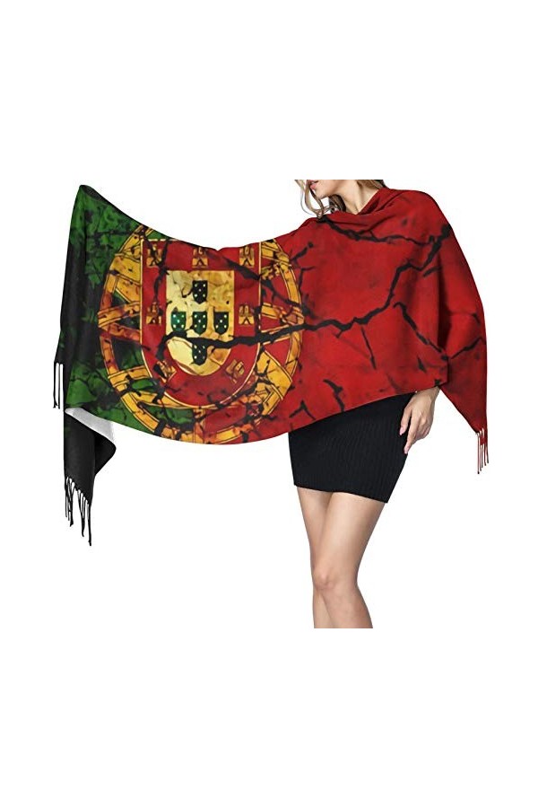 Écharpe dhiver vintage Portugal pour femme - Toucher cachemire - Pashmina - Couverture douce et chaude - Longue écharpe pour