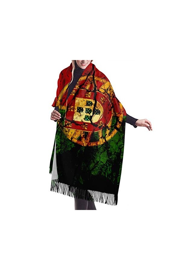 Écharpe dhiver vintage Portugal pour femme - Toucher cachemire - Pashmina - Couverture douce et chaude - Longue écharpe pour