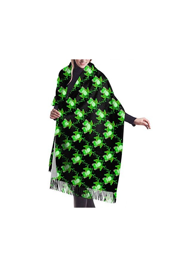 Écharpe dhiver amusante en forme de grenouille pour femme - Toucher cachemire - Pashmina - Couverture douce et chaude - Long
