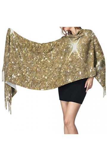 Écharpe dhiver de luxe à paillettes dorées pour femme - Toucher cachemire - Pashmina - Couverture douce et chaude - Longue é