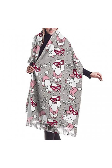 Écharpe dhiver à motif caniche rose pour femme - Toucher cachemire - Pashmina - Couverture douce et chaude - Longue écharpe 