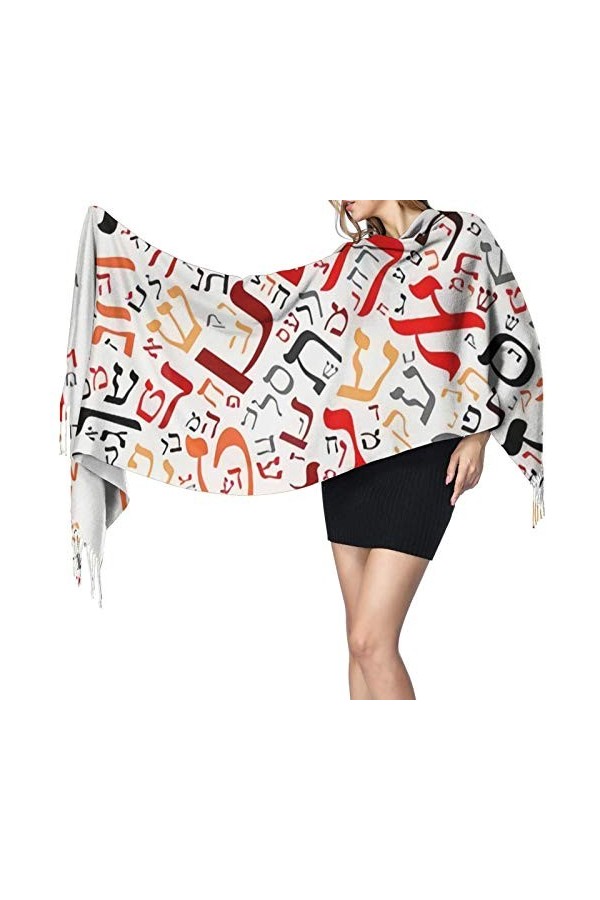 Écharpe créative en forme de lettres de lalphabet hébreu pour femme - Toucher cachemire - Pashmina - Couverture douce et cha