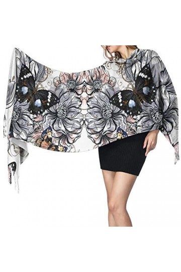 Écharpe dhiver tendance à motif floral pour femme - Toucher cachemire - Pashmina - Couverture douce et chaude - Longue échar