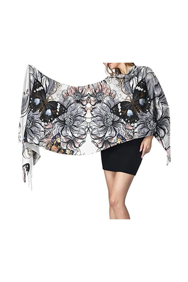 Écharpe dhiver tendance à motif floral pour femme - Toucher cachemire - Pashmina - Couverture douce et chaude - Longue échar