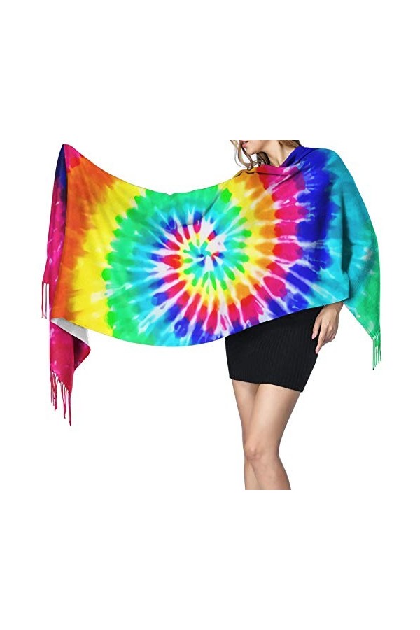 Écharpe dhiver tendance arc-en-ciel pour femme - Toucher cachemire - Pashmina - Couverture douce et chaude - Longue écharpe 