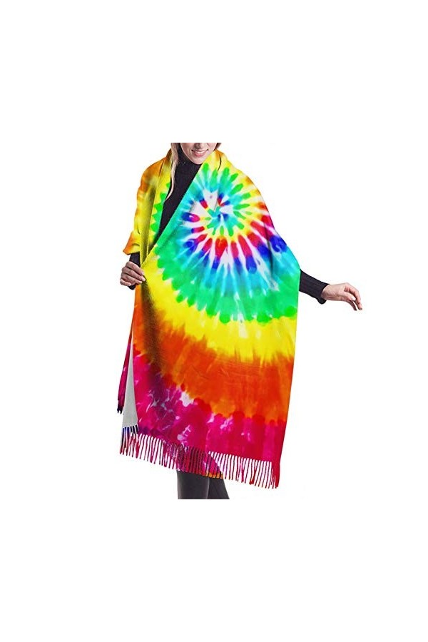 Écharpe dhiver tendance arc-en-ciel pour femme - Toucher cachemire - Pashmina - Couverture douce et chaude - Longue écharpe 