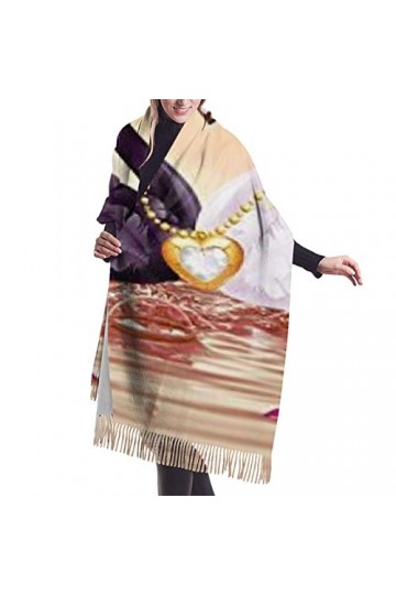 QQIAEJIA Grand châle pashmina en cachemire doux avec bords frangés pour femme - Motif cygne et cœur - Noir et blanc, blanc, t