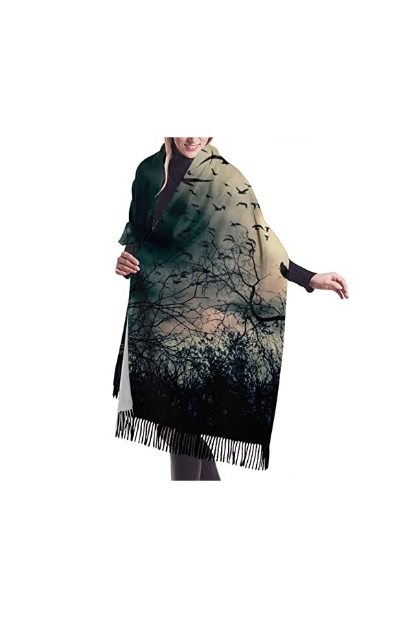 Night Crow Châle pashmina pour femme avec bords frangés, couleur, taille unique