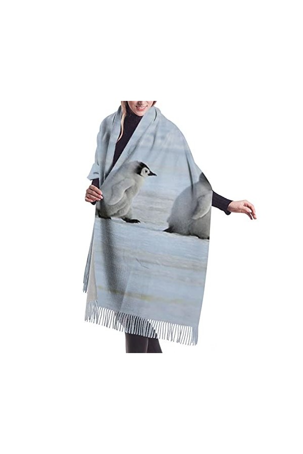 QQIAEJIA Five Penguins Châle Pashmina pour femme avec bords frangés, couleur, taille unique