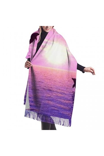 QQIAEJIA Sunset Dolphins Châle Pashmina pour femme avec bords frangés, couleur, taille unique
