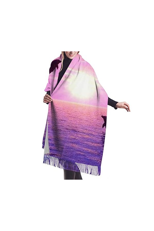 QQIAEJIA Sunset Dolphins Châle Pashmina pour femme avec bords frangés, couleur, taille unique