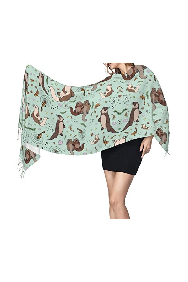 QQIAEJIA Otters Châle Pashmina pour femme avec bords frangés, Comme indiqué sur la photo, taille unique