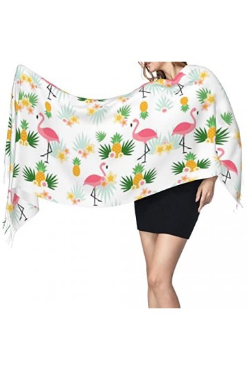 QQIAEJIA Grand châle pashmina pour femme avec flamants roses et ananas doux au toucher cachemire avec bords à franges, Comme 