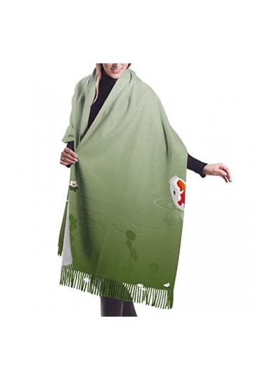 QQIAEJIA Grand châle pashmina doux pour femme, motif carpe rouge et fleurs de cerisier avec bords frangés, couleur, taille un