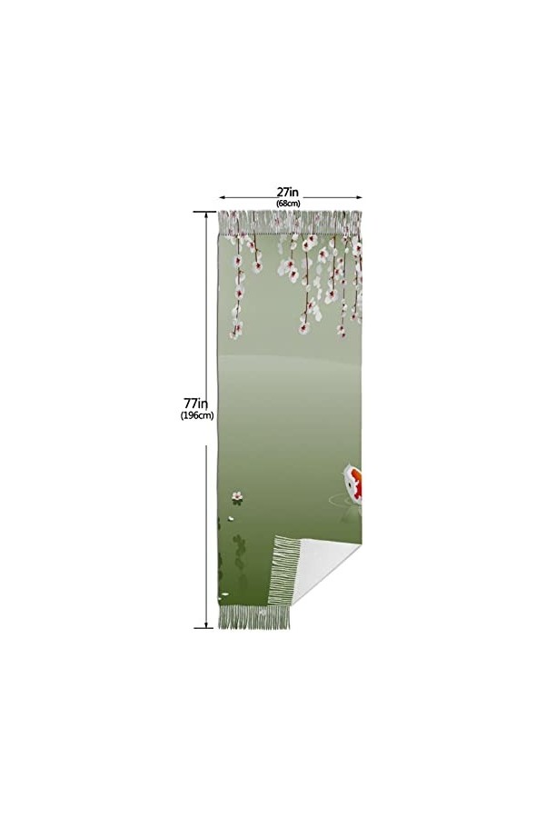 QQIAEJIA Grand châle pashmina doux pour femme, motif carpe rouge et fleurs de cerisier avec bords frangés, couleur, taille un