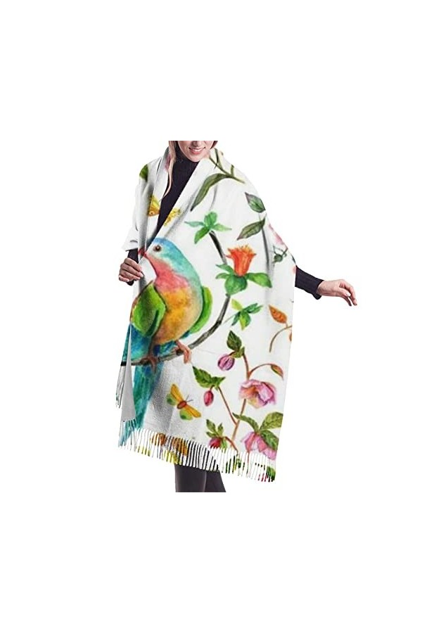 QQIAEJIA Grand châle pashmina vintage pour femme - Doux au toucher cachemire - Écharpe dhiver avec bords frangés, couleur, t