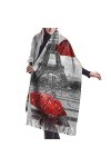 QQIAEJIA Tour Eiffel avec parapluie rouge pour femme - Grand châle pashmina doux au toucher cachemire - Écharpe dhiver avec 