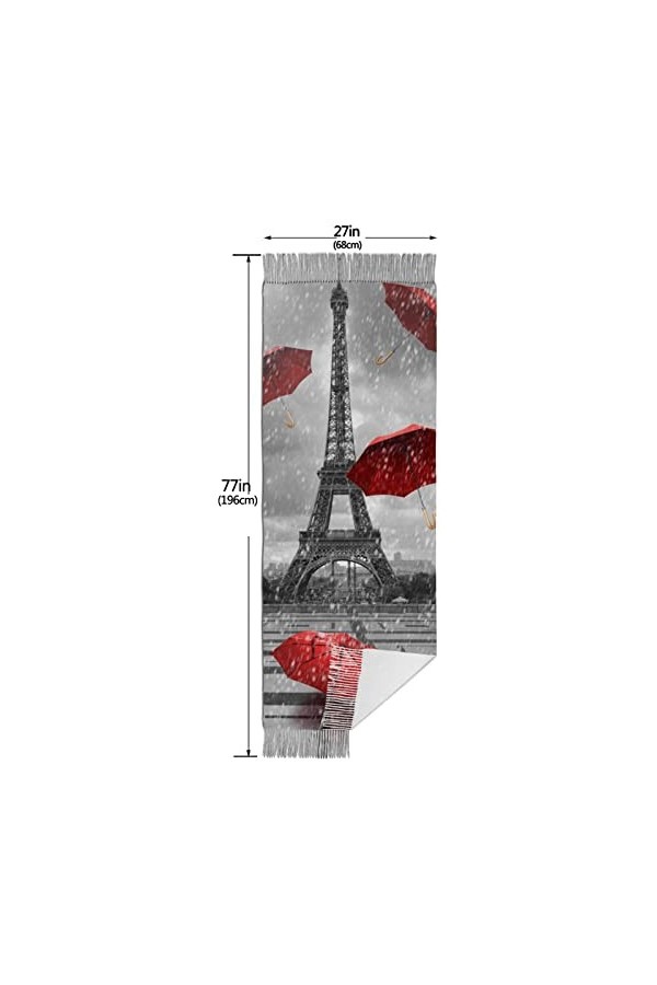 QQIAEJIA Tour Eiffel avec parapluie rouge pour femme - Grand châle pashmina doux au toucher cachemire - Écharpe dhiver avec 