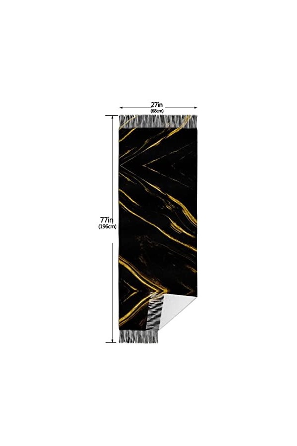 QQIAEJIA Châles pashmina en cachemire doux pour femmes, texture marbre, noir et or, écharpe dhiver avec bords à franges, dor