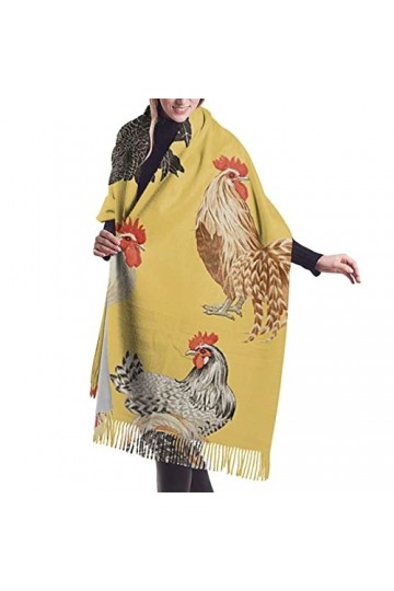 QQIAEJIA Art Poulet Peinture Femmes Grand Doux Cachemire Sensation Pashmina Châles Wraps Écharpe dhiver avec bords frangés p