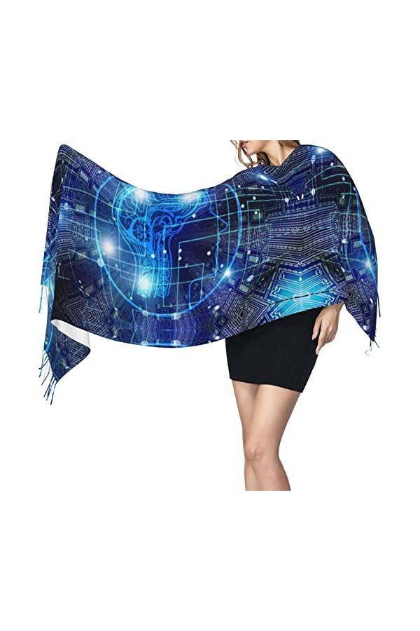 QQIAEJIA Châle Pashmina avec intelligence artificielle pour femme - Toucher cachemire doux - Écharpe dhiver avec bords frang