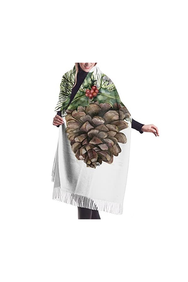 QQIAEJIA Grand châle pashmina en forme de pomme de pin pour femme - Doux au toucher cachemire - Écharpe dhiver avec bords fr