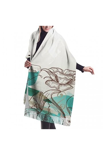 QQIAEJIA Grand châle pashmina en cachemire avec bords frangés pour femme Turquoise sarcelle floral, Comme indiqué sur la phot
