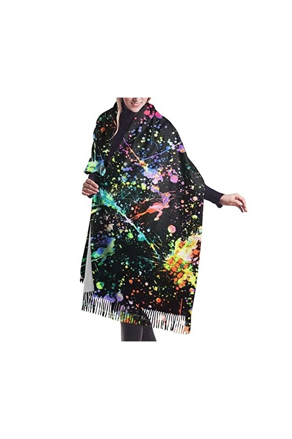 QQIAEJIA Grand châle Pashmina en cachemire doux avec bords frangés pour femme, Comme indiqué sur la photo, taille unique