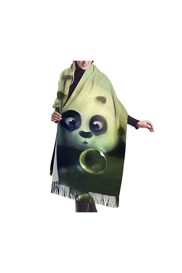 QQIAEJIA Cute Panda Grand châle pashmina doux au toucher cachemire pour femme Écharpe dhiver avec bords à franges, couleur, 