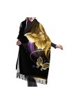 QQIAEJIA Grand châle pashmina en cachemire doux avec bords frangés pour femme Motif papillons dorés, doré, taille unique