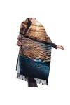 QQIAEJIA Sea Beach Sunset Grand châle pashmina doux au toucher cachemire pour femme Écharpe dhiver avec bords à franges, cou
